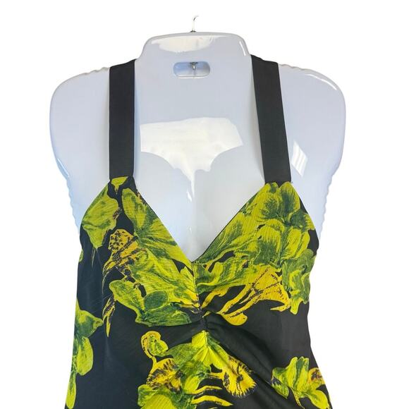 New TOPSHOP Green Black Floral Print Cami Maxi Dress Ribbon Cross Back Women’s 2 - Picture 4 of 13